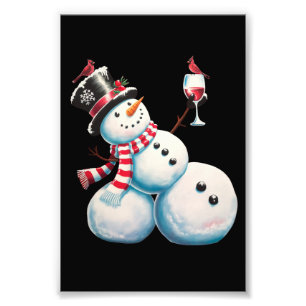 Snömannen Med Vin Jul Roligt Julpresent Fototryck