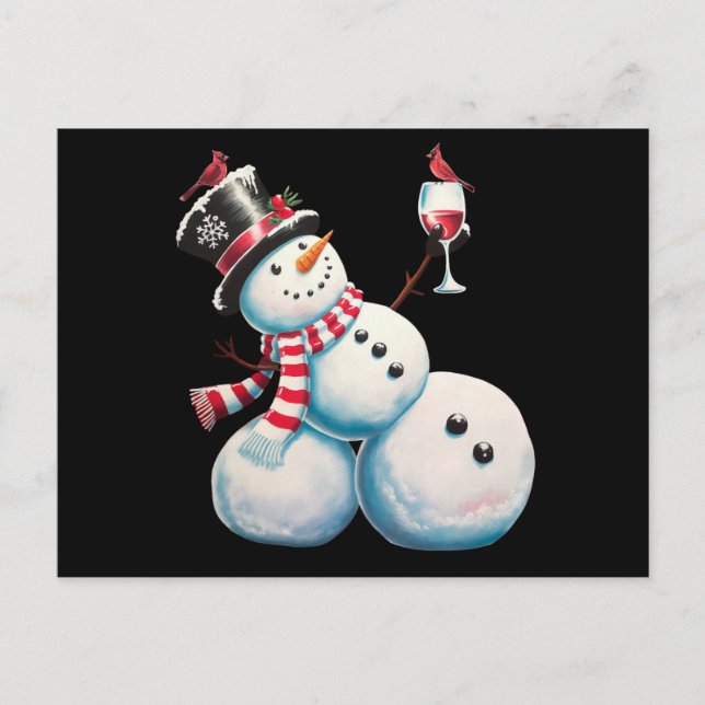 Snömannen Med Vin Jul Roligt Julpresent Helg Vykort (Framsida)