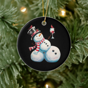 Snömannen Med Vin Jul Roligt Julpresent Julgransprydnad Keramik
