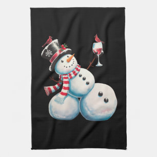 Snömannen Med Vin Jul Roligt Julpresent Kökshandduk