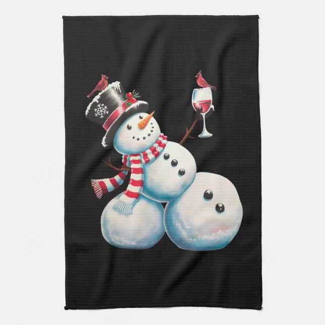 Snömannen Med Vin Jul Roligt Julpresent Kökshandduk (Vertikal)