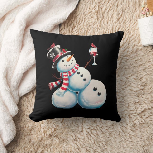 Snömannen Med Vin Jul Roligt Julpresent Kudde (Filt)