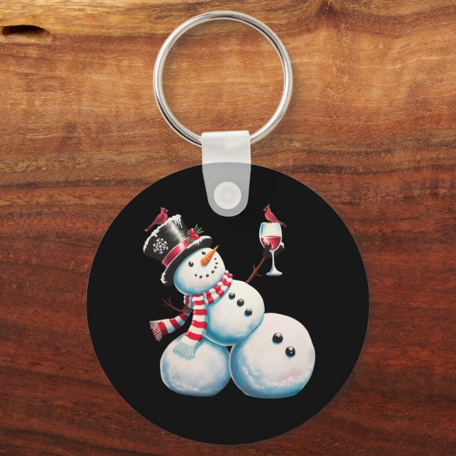 Snömannen Med Vin Jul Roligt Julpresent Nyckelring (Framsida)