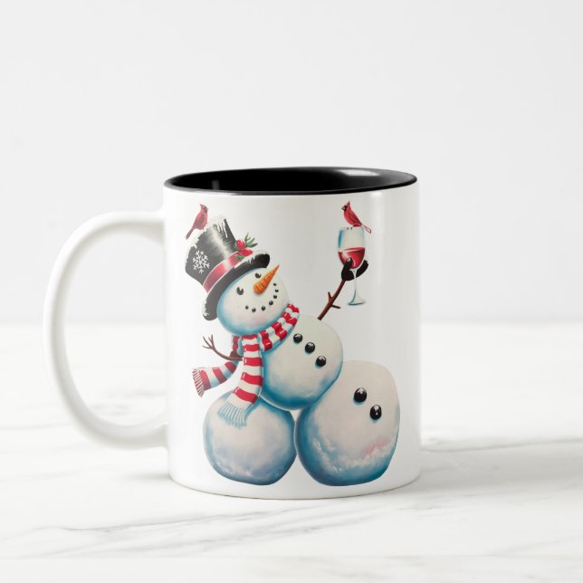 Snömannen Med Vin Jul Roligt Julpresent Två-Tonad Mugg (Vänster)