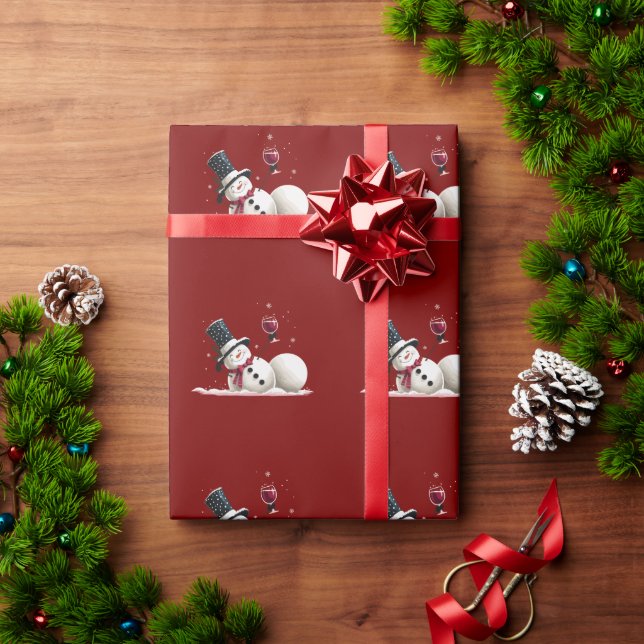 Snömannen Med Vin Julklapp Xmas Högtid  Presentpapper (Julgåva)