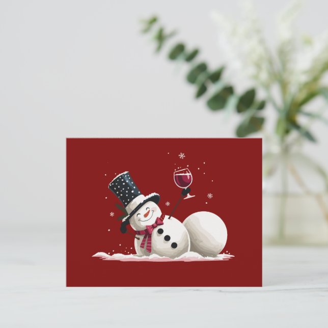 Snömannen Med Vin Julpresent Xmas Högtid  Helg Vykort (Stående Fram)