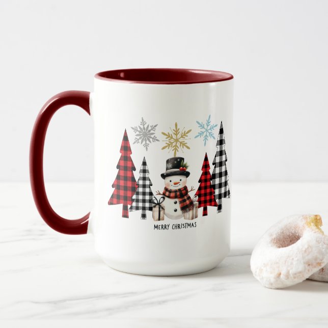 Snömannen och den rutiga julgranen - mysig vinters mugg (Med munk)