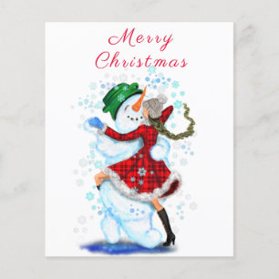 Snömannen och flickan dansar julflyer flygblad
