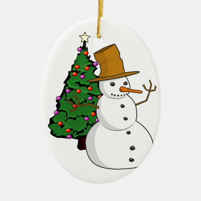 Snömannen och julgran prydnad julgransprydnad keramik (Framsidan)
