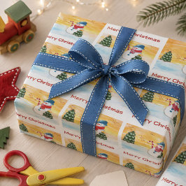 Snömannen och julgranen med stjärna firande jul presentpapper