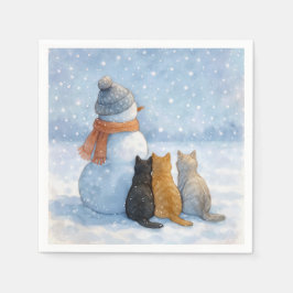 Snömannen och katter i ett snöigt fält pappersservett