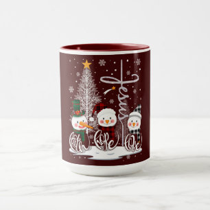 Snömannen och Ljusträdet med Jesu namn Mugg