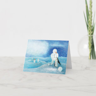 Snömannen och pingvinillustration kort