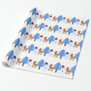 Snömannen och renen i skogen presentpapper