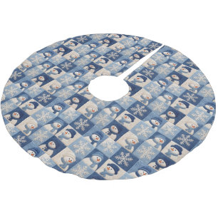 Snömannen och Snöflingor Quiltmönster Julgransmatta Borstad Polyester