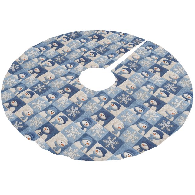 Snömannen och Snöflingor Quiltmönster Julgransmatta Borstad Polyester (Vinklad)