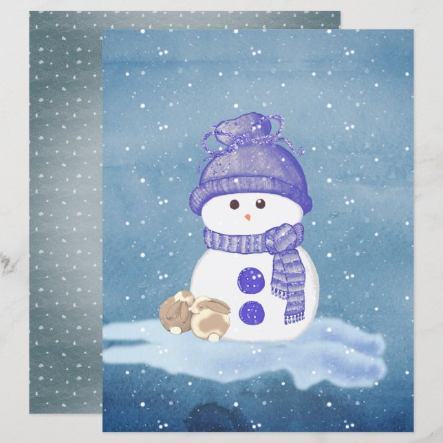 Snömannen och sovande kaniner Scrapbookpapper (Fram/baksida)
