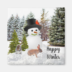 Snömannen och vänner Glad vinter säsong kylskåp Magnet