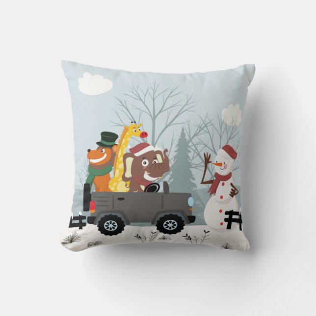 Snömannen och vilda djur jul kastkudde kudde (Framsida)