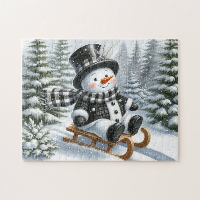 Snömannen på kälke pussel (Horisontell)