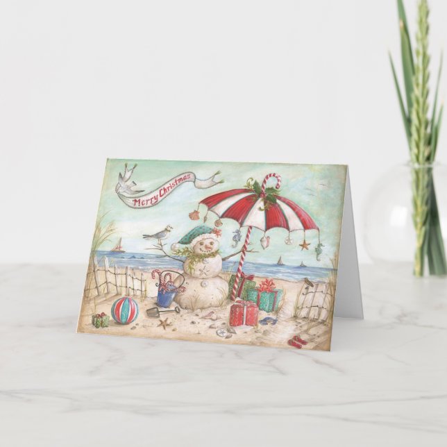 Snömannen på stranden helgkort (Framsida)