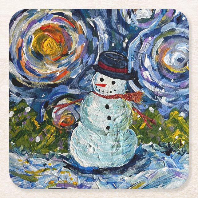 Snömannen Pappersunderläggssats Underlägg Papper Kvadrat (Framsidan)