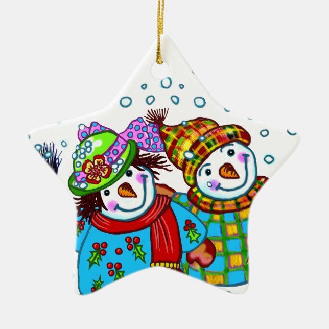 Snömannen Par  Julgransprydnad Keramik (Framsidan)
