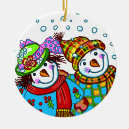 Snömannen Par Julgransprydnad Keramik