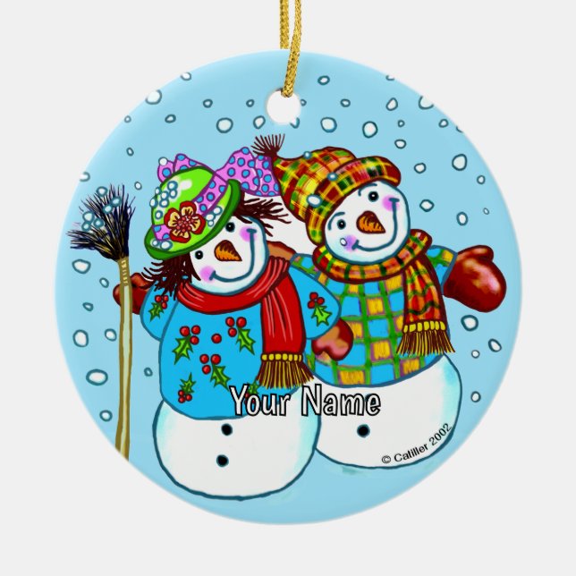 Snömannen Par Keramisk Ornament (Framsidan)