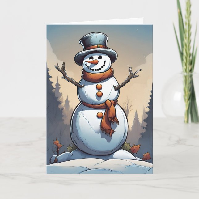 Snömannen Retrokoncept Konst Vikad Högtidskort Helgkort (Framsida)