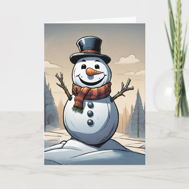 Snömannen Retrokoncept Konst Vikad Julkort Helgkort (Framsida)