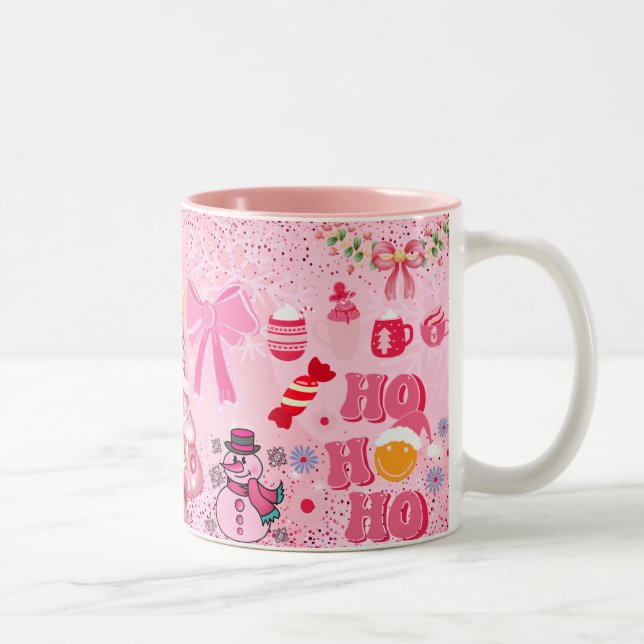snömannen rosa, god jul Två-Tonad mugg (Höger)