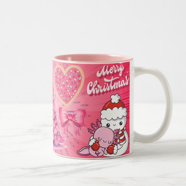snömannen rosa, god jul Två-Tonad mugg (Höger)