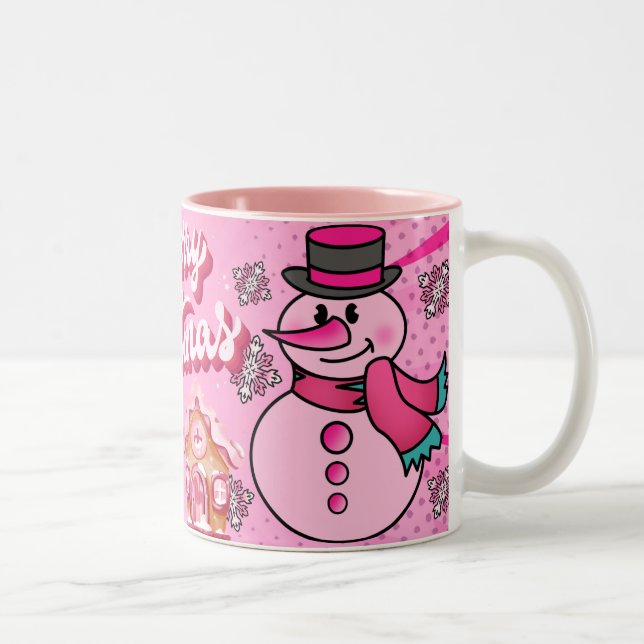 snömannen rosa, god jul Två-Tonad mugg (Höger)