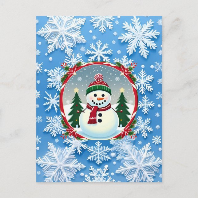 Snömannen Snöflinga Vinter Magi Julfirande Christm Vykort (Framsida)
