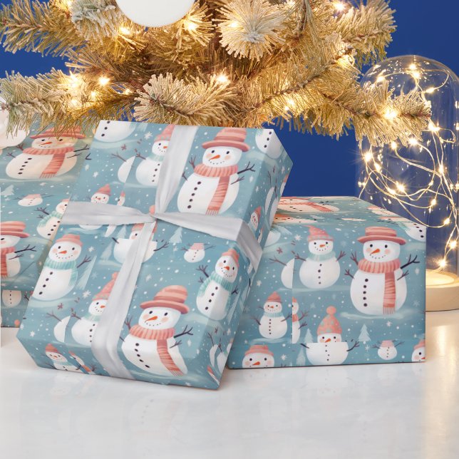 Snömannen Snöflingor Blå Modern Jul Presentpapper (Helgdagar)
