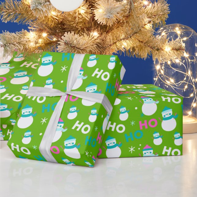 Snömannen Snöflingor Ho Ho Ho Moderna Jul Presentpapper (Helgdagar)
