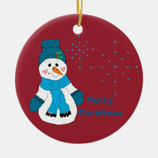 Snömannen Snöflingor Keramik Ornament (Framsidan)