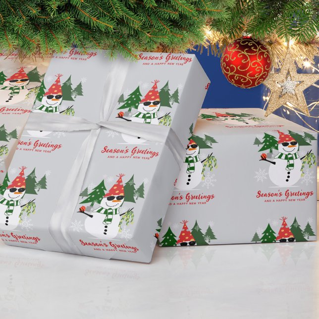 Snömannen Snöflingor Tallar Jul Presentpapper (Skapare uppladdad)