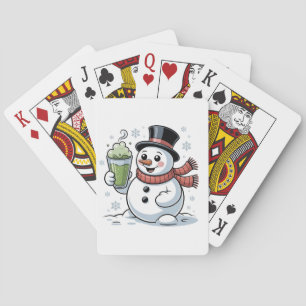 Snömannen som håller matcha-dryck jul casinokort