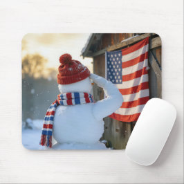 Snömannen som hälsar på en amerikansk flagga musmatta