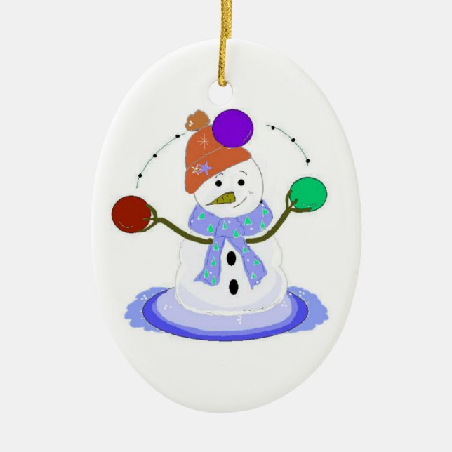 Snömannen som jonglerar julgransprydnad keramik (Framsidan)