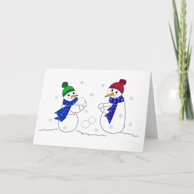 Snömannen som leker i snön helgkort (Framsida)
