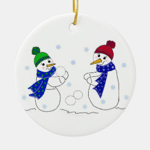 Snömannen som leker i snön julgransprydnad keramik