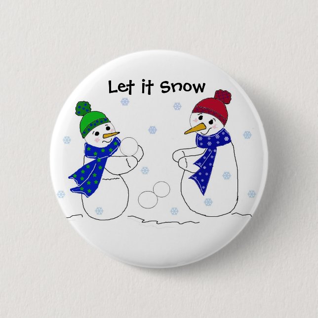 Snömannen som leker i snön knapp (Framsida)