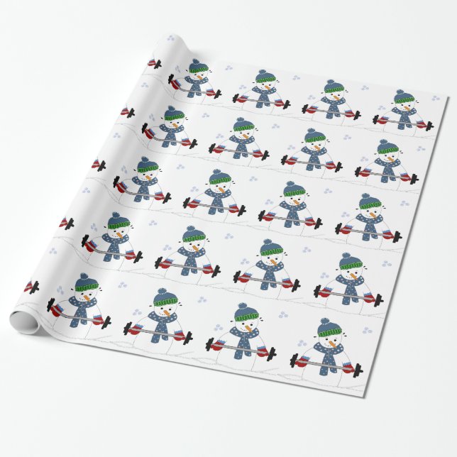 Snömannen som lyfter vikter presentpapper (Utrullad)