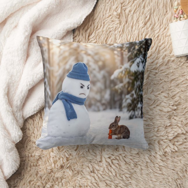 Snömannen som rynkar pannan åt ett kanin kudde (Filt)