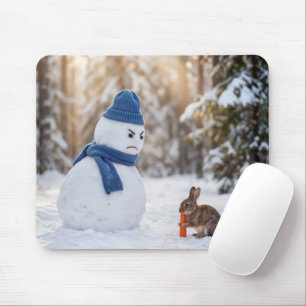 Snömannen som rynkar pannan åt ett kanin musmatta