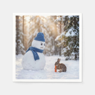 Snömannen som rynkar pannan åt ett kanin pappersservett