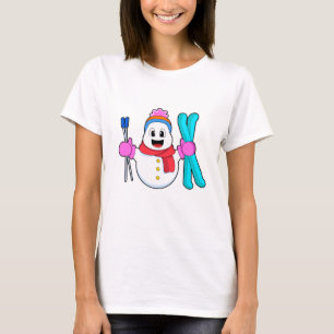Snömannen som skidåkare med skidor t shirt